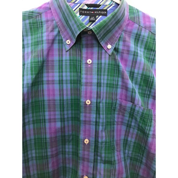 Vintage Tommy Hilfiger Mens L Plaid Dress Shirt *3 - Picture 3 of 5